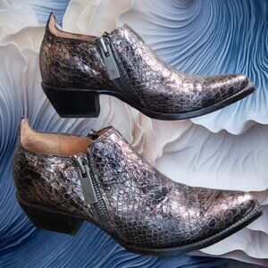 Frye Sacha Metallic Croc Moto Western Shootie Women's Size 7